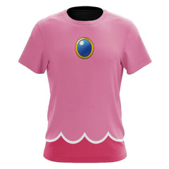 Super Mario Bros Princess Peach Cosplay T shirt Summer Print Short Sleeve Shirt Halloween Carnival Party Suit