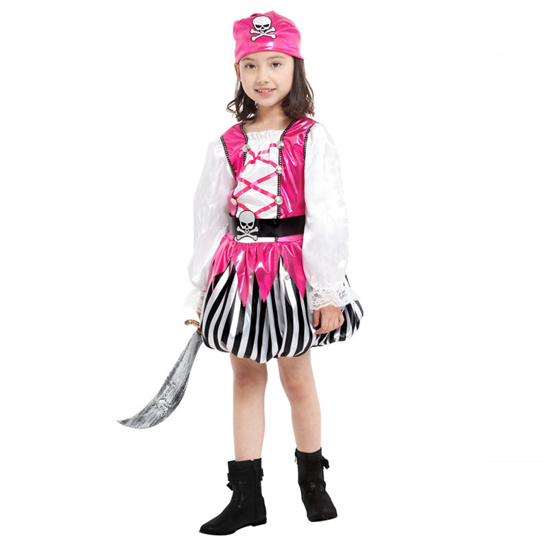 Girl's Halloween Pirate Latern Skirt with Lace Sleeve Pink Pirate Costume - INSWEAR