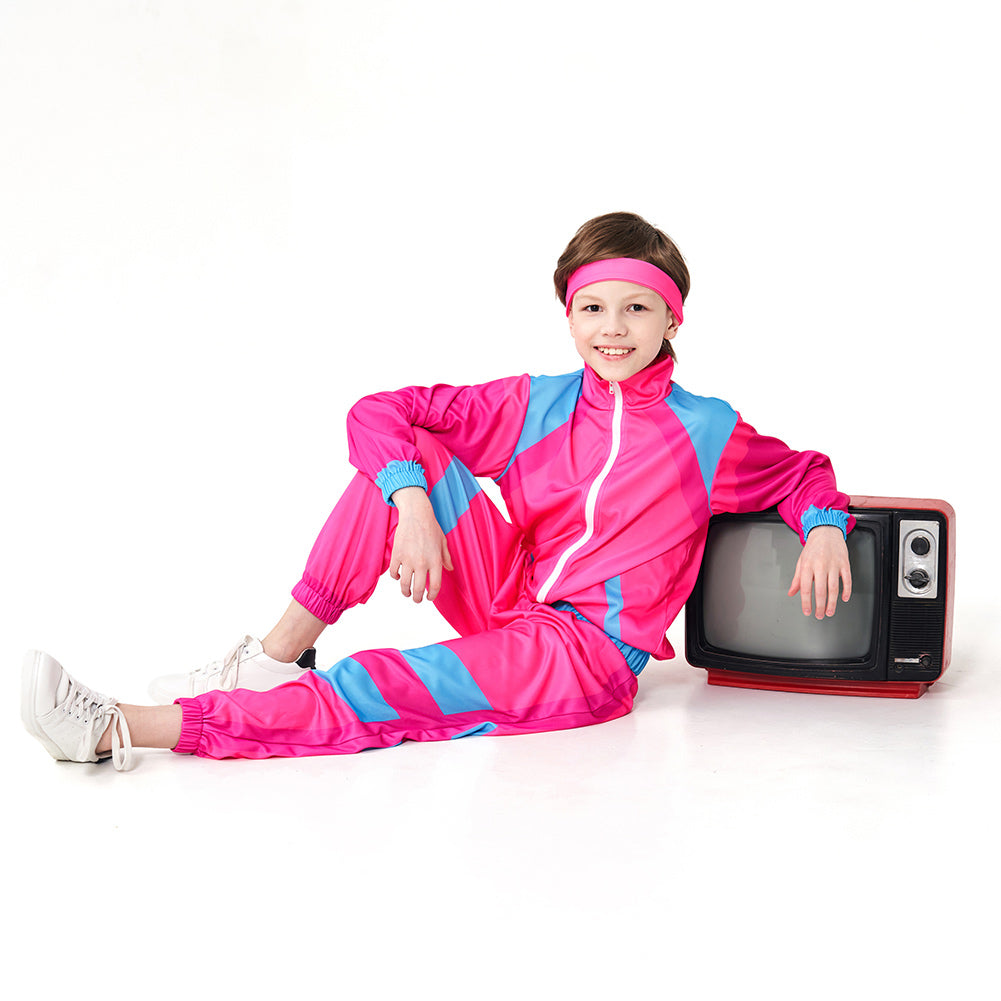 Children Stage Costume Pink Retro Dance Clothes Sportwear Set Outfits Halloween Carnival Suit