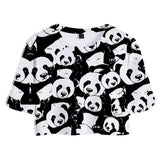 Women Crop Top & Shorts Set Animal Panda Printed Summer 2 Pieces Casual Clothes - INSWEAR