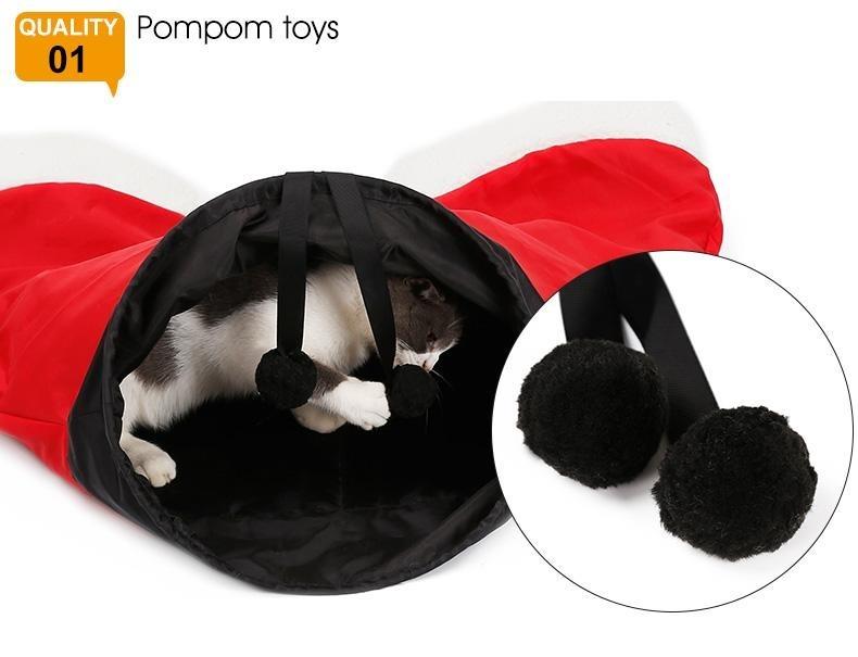 Christmas Pet Toys Santa Pants Pet Cat Tunnel Collapsible 3 Way Play Toy Interative Tube Fun Toys - INSWEAR
