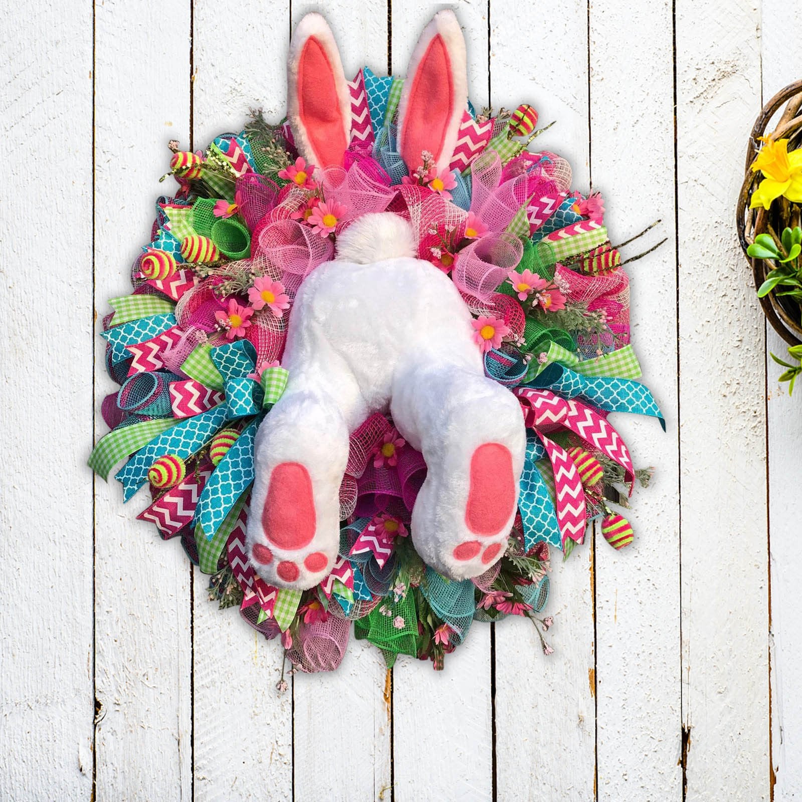 Easter Bunny Butt Wreath Spring Rabbit Explosion Colorful Hanging Front Door Frame Decoration - INSWEAR