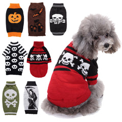 Halloween Pet Dog Sweaters Skull Printed Knitwear Puppy Turtleneck Sweater for Small Large Dogs Costume - INSWEAR