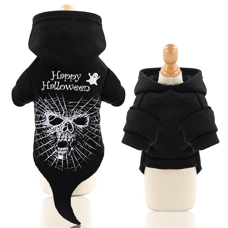 Halloween Pet Hoodie Coat Black Skull Puppy Dog Apparel Outfits Winter Clothes Party Dressing Up - INSWEAR