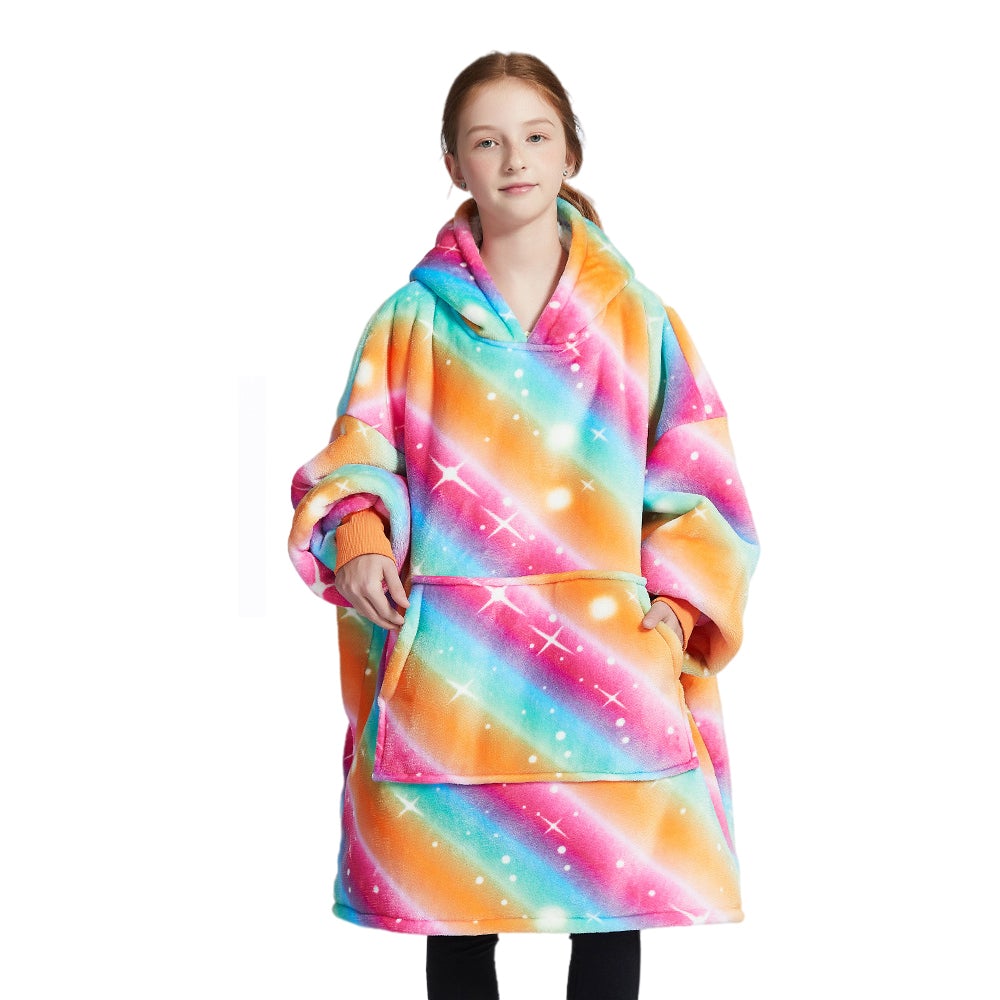 Kids Rainbow Wearable Hoodie Blankets Oversized Lightweight Warm Cozy Blanket Hoodie Sweatshirt - INSWEAR