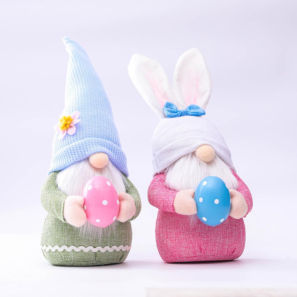 2pcs Easter Gnome Plush Toy Easter Decoration Supplies Easter Bunny Gnome with Eggs Mini Faceless Plush Toy Set - INSWEAR