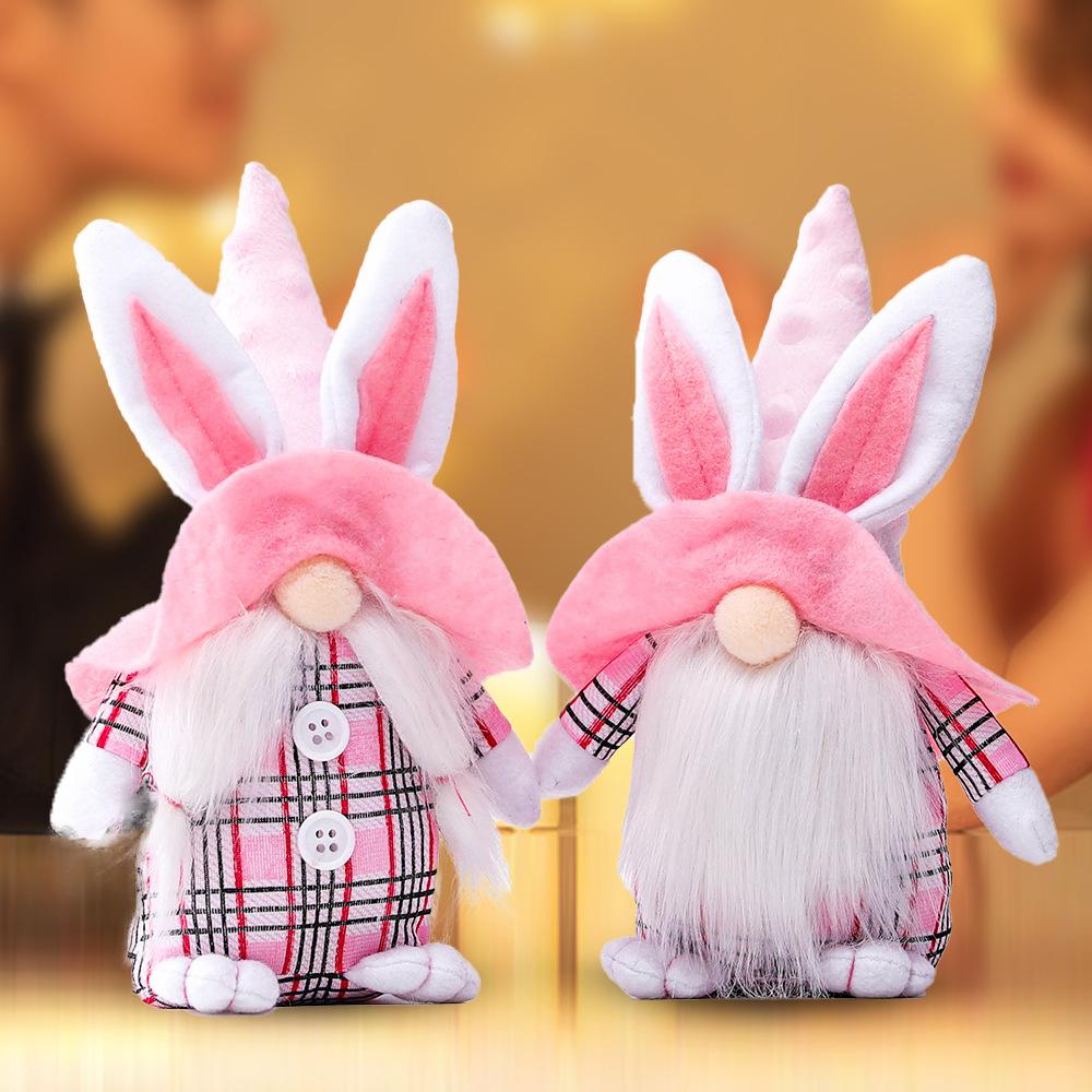 2pcs Easter Gnome Plush Toy Home Decoration Bunny Ear Rabbit Hat Valentine's Day Gift Couple Stuffed Toy - INSWEAR