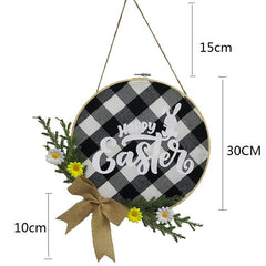 Easter Wreath Bunny Happy Easter Decorations Gingham Check Plaid Easter Ornaments Hanging for Front Door - INSWEAR
