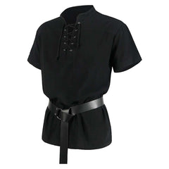 Adult Medieval Pirate Male Short Sleeve Tied Shirt Belts Cosplay Costume Outfits Halloween Carnival Suit