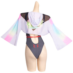 Cyberpunk Edgerunner Lucy Piece Swimsuit with Sheer Kimono Cardigan Cover Up