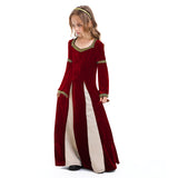 Retro Medieval Kids Girls Red Dress Party Gown Costume Outfits Halloween Carnival Party Suit