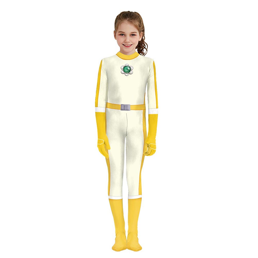The Super Mario Bros. Princess Daisy Kids Girls Cosplay Costume Jumpsuit Outfits Halloween Carnival Suit