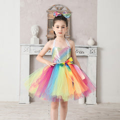 Kids Girls Rainbow Cosplay Costume Dress Outfits Halloween Carnival Party Disguise Suit