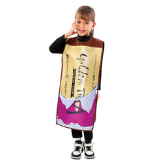 Charlie and the Chocolate Factory Kids Children Gold Coupon Smock Cosplay Costume Outfits Halloween Carnival Suit