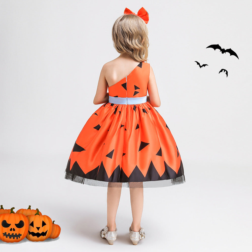 Kids Girls Funny Pumpkin Cosplay Dress Halloween Carnival Costume Dress Up - INSWEAR