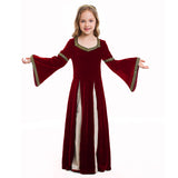 Retro Medieval Kids Girls Red Dress Party Gown Costume Outfits Halloween Carnival Party Suit