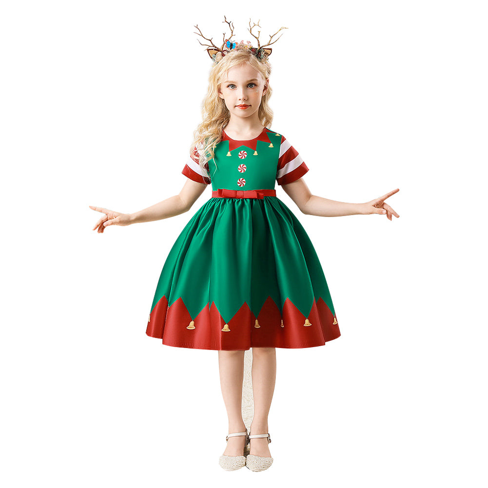 Girls Christmas Snow Elf Dress Cosplay Costume Outfits Halloween Carnival Party Suit - INSWEAR