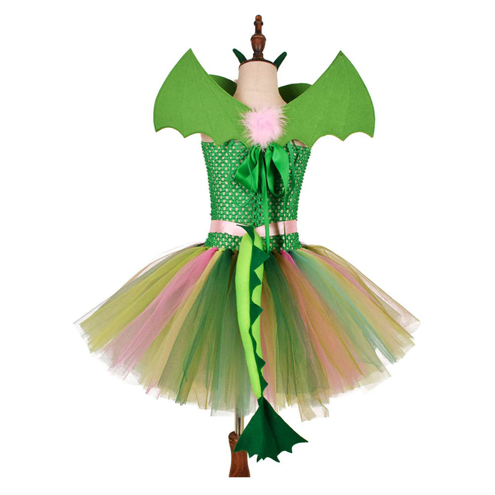 Dinosaur Kids Girls Cosplay Costume Dress Outfits Pink Dress Halloween Carnival Party Suit
