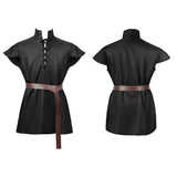 Medieval Renaissance Vintage Men‘s Cosplay Costume Loose Sleevesless Stand Collar Shirt Lace-Up Shirt
