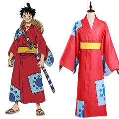 One Piece Wano Country Monkey D. Luffy Cosplay Costume Kimono Fancy Outfit Halloween Carnival Suit - INSWEAR