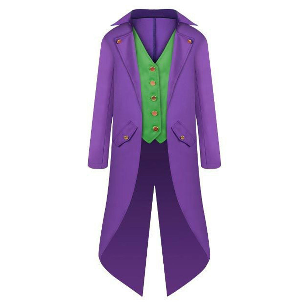 Joker Medieval Mid-length Fake Two-piece Tuxedo Uniform Cosplay Costume Outfits Halloween Carnival Suit