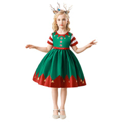 Kids Children Christmas Elf Green Dress Outfits Christmas Carnival Suit Cosplay Costume