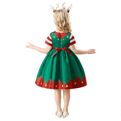 Kids Children Christmas Elf Green Dress Outfits Christmas Carnival Suit Cosplay Costume