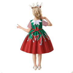 Kids Children Christmas Elf Red Dress Outfits Christmas Carnival Suit Cosplay Costume