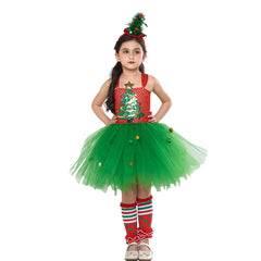 Kids Girls Christmas Tree Green Tutu Dress Outfits Christmas Carnival Suit Cosplay Costume