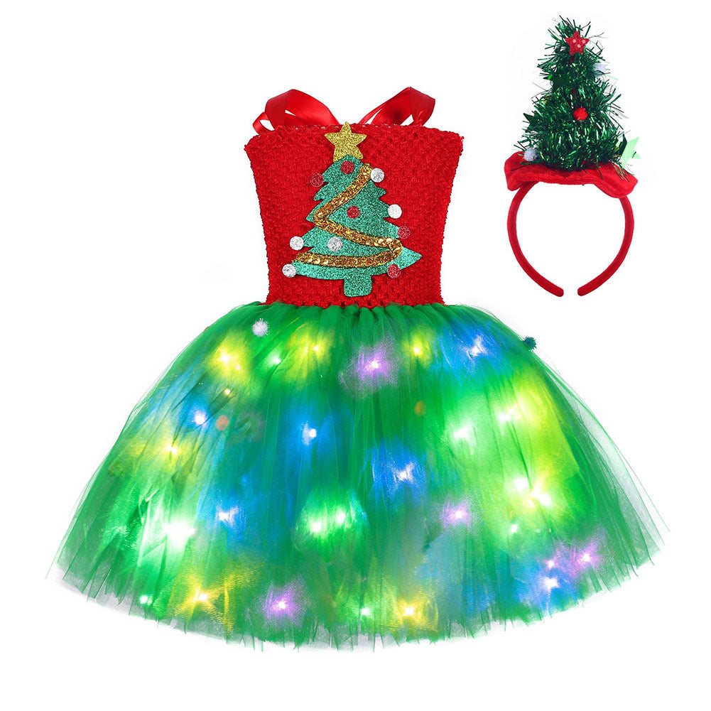 Kids Girls Christmas TUTU Dress Christmas Tree Cosplay Costume Outfits