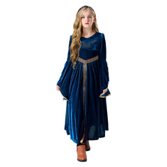 Kids Girls Retro Medieval Palace Cosplay Blue Princess Dress Costume Fancy Outfits Halloween Carnival Suit