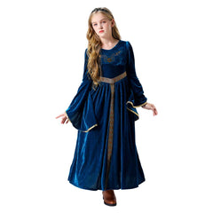 Kids Girls Retro Medieval Palace Cosplay Blue Princess Dress Costume Fancy Outfits Halloween Carnival Suit