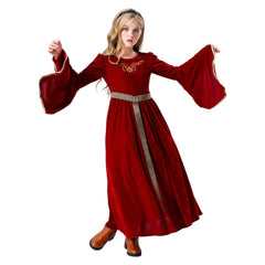 Kids Girls Retro Medieval Palace Cosplay Red Princess Dress Costume Fancy Outfits Halloween Carnival Suit