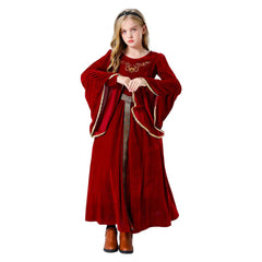 Kids Girls Retro Medieval Palace Cosplay Red Princess Dress Costume Fancy Outfits Halloween Carnival Suit