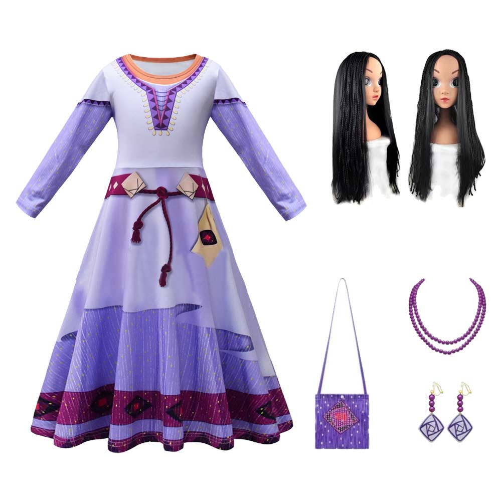 Movie Wish  Asha Kids Girls Cosplay Princess Dress Halloween Carnival Costume