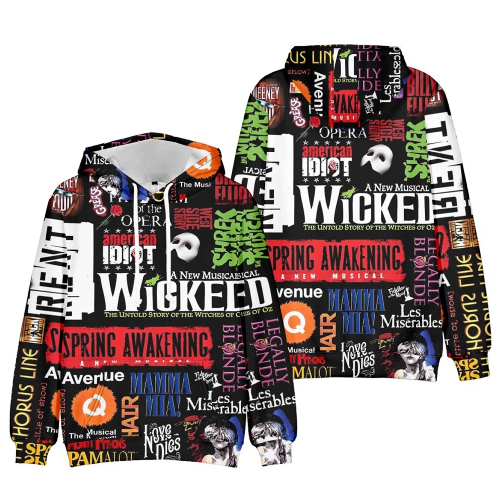 Musical Wicked Witch Adult Cosplay Black Printed Hoodie Hooded Sweatshirt Casual Pullover Hoodie