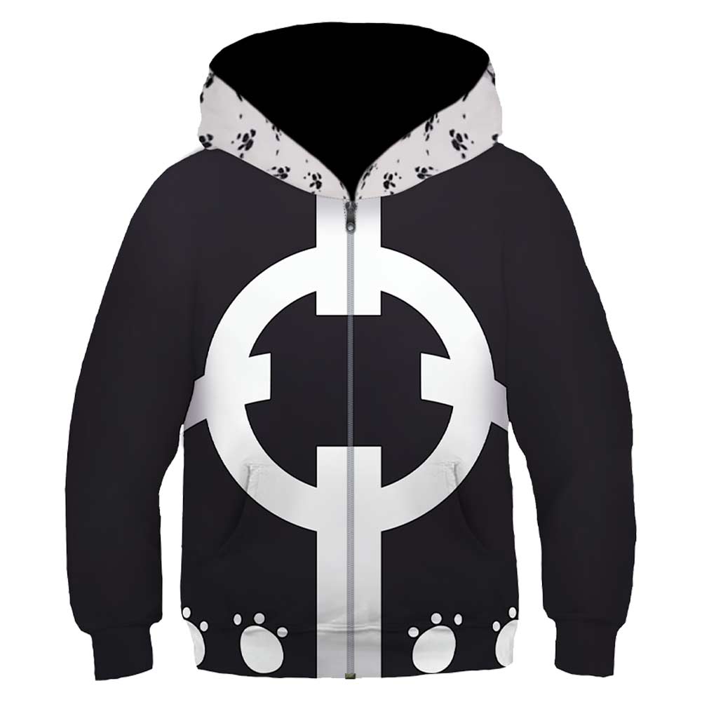 One Piece Bartholemew Kuma Kids Cosplay Printed Hoodie Hooded Sweatshirt Casual Zip Up Hoodie