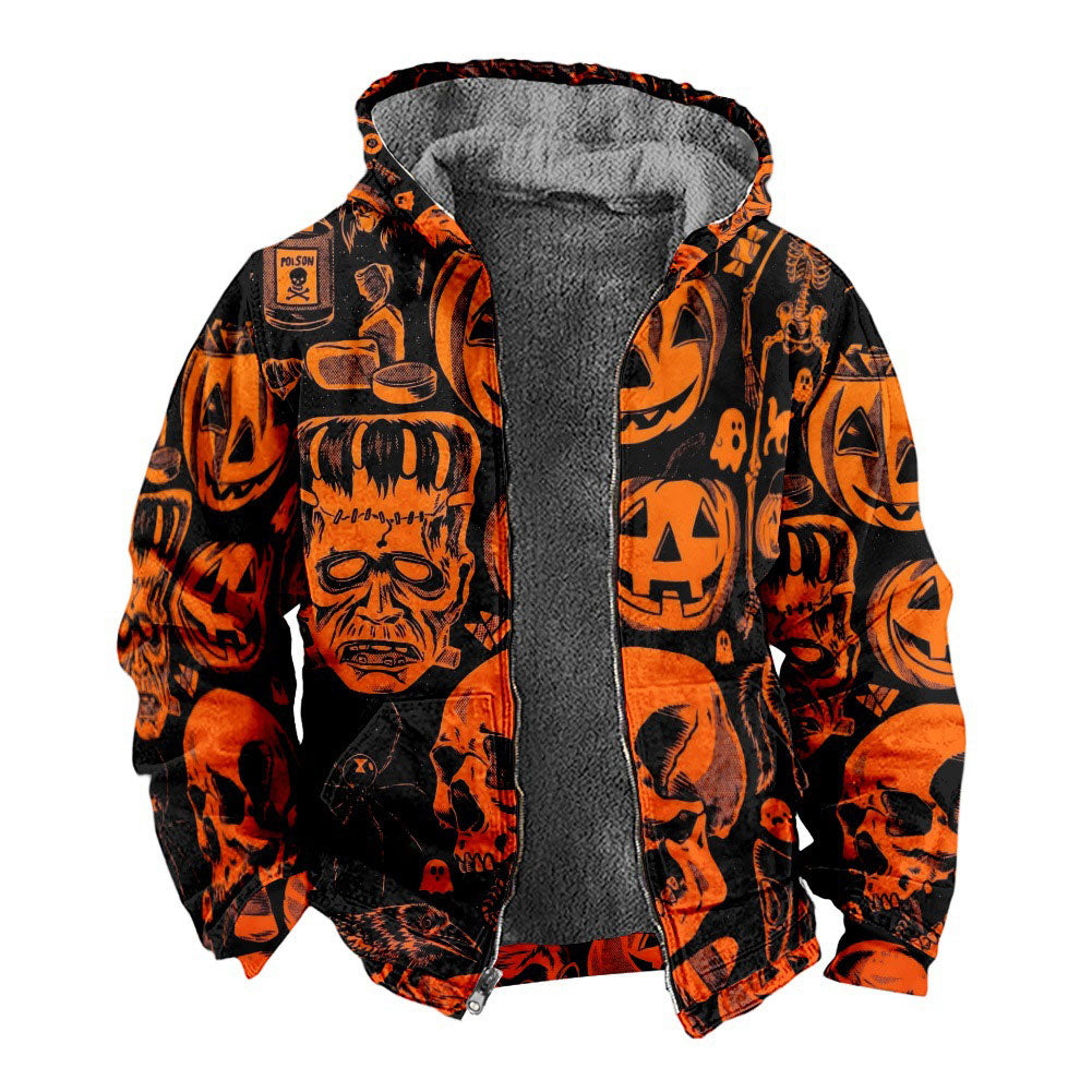 Pumpkin Skeleton Adult Cosplay Hoodie Halloween Hooded Sweatshirt Casual Zip Up Hoodie