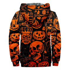 Pumpkin Skeleton Adult Cosplay Hoodie Halloween Hooded Sweatshirt Casual Zip Up Hoodie