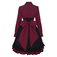 Scarlet with Black Lace Victorian Style Gothic Women Dress Cosplay Costume Outfits Halloween Carnival Suit