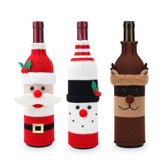 Christmas Santa Claus 3Pcs/Set Red Wine Bottle Bags Cover Christmas Decorations