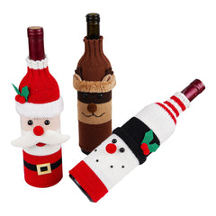 Christmas Santa Claus 3Pcs/Set Red Wine Bottle Bags Cover Christmas Decorations