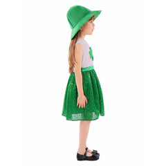 St. Patrick's Day Kids Girls Lucky Irish Clover Holiday Cosplay Sequin Dress Costume Outfits Halloween Carnival Suit