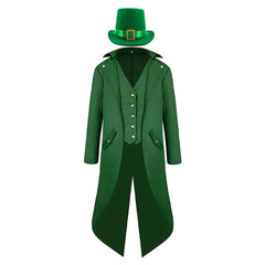 Steampunk Retro St. Patrick's Day Steam Retro Green Coat Hat Set Cosplay Costume Outfits Halloween Carnival Suit  