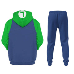 Super Mario Luigi Adult Cosplay Hooded Sweatshirt Joggers Trousers Set 3D Printed Pullover Hoodie Pants Set