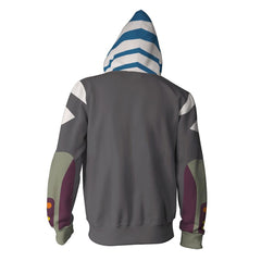 TV Ahsoka Tano Adult Cosplay Grey Printed Hoodie Hooded Sweatshirt Casual Zip Up Hoodie